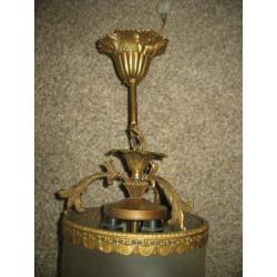 Art Deco Hanglamp - Koper met Geslepen Melkglas