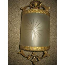 Art Deco Hanglamp - Koper met Geslepen Melkglas