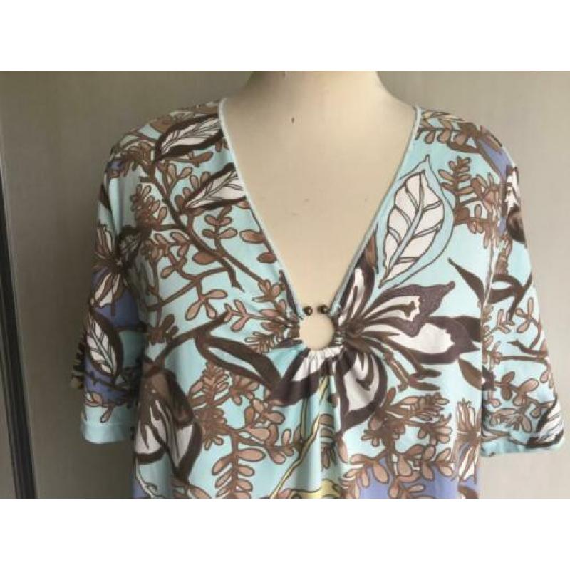 Olsen blauw bloemen shirt, maat 46 / XL