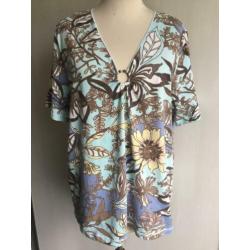 Olsen blauw bloemen shirt, maat 46 / XL