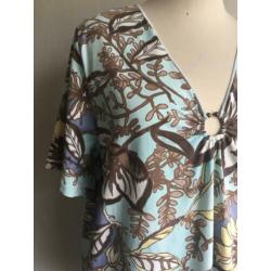 Olsen blauw bloemen shirt, maat 46 / XL