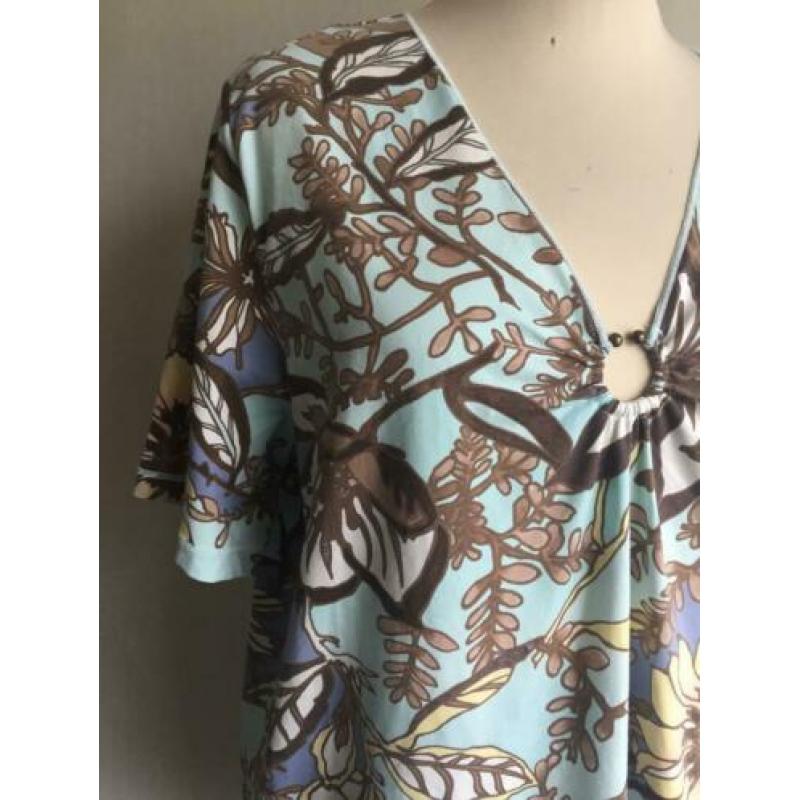 Olsen blauw bloemen shirt, maat 46 / XL