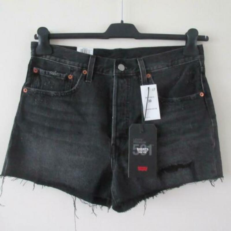 Nieuwe zwarte High Rise LEVI'S 501 Jeans Short maat 30