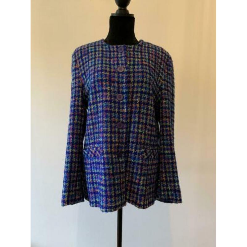 Blauw paars wollen vintage tweed jasje