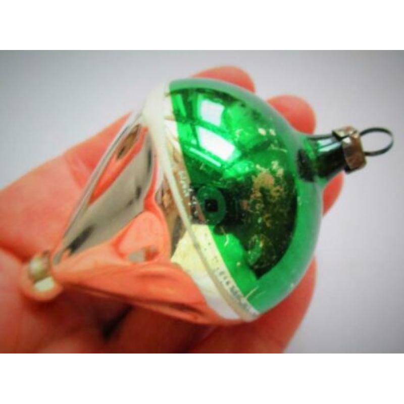 Kerst~Glazen Kerstbal~Zilver kleur Groen~Boei Vorm~Glas~Bal