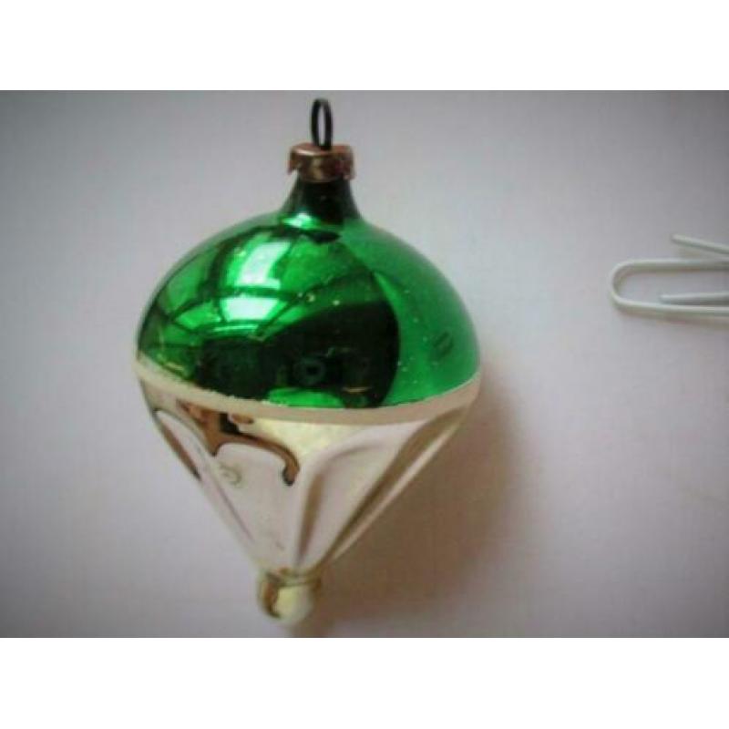 Kerst~Glazen Kerstbal~Zilver kleur Groen~Boei Vorm~Glas~Bal