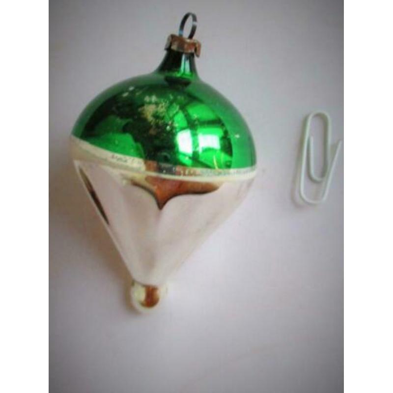 Kerst~Glazen Kerstbal~Zilver kleur Groen~Boei Vorm~Glas~Bal