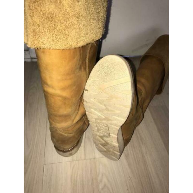 Stoere beige leren laarzen omslag Sendra! 38 igst