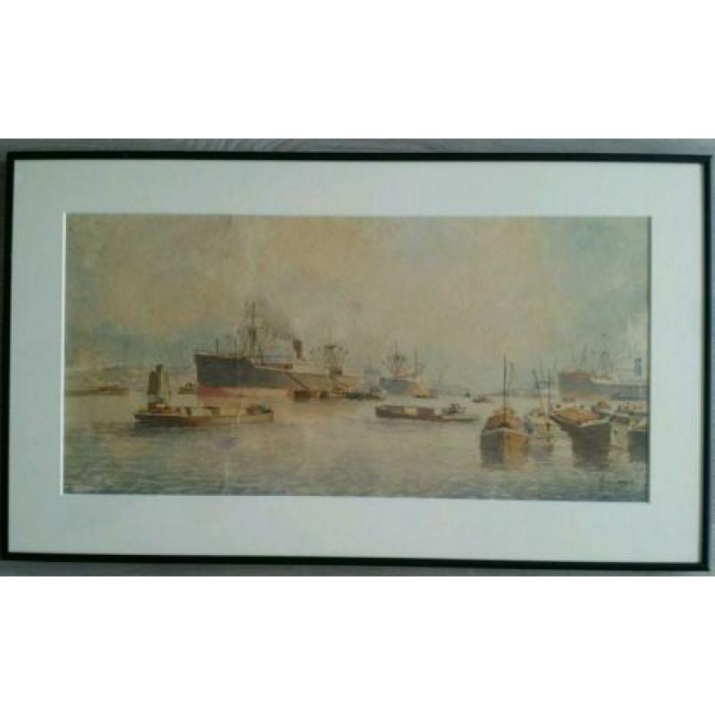 Marius de Jongere. Aquarel. Haven van Rotterdam.