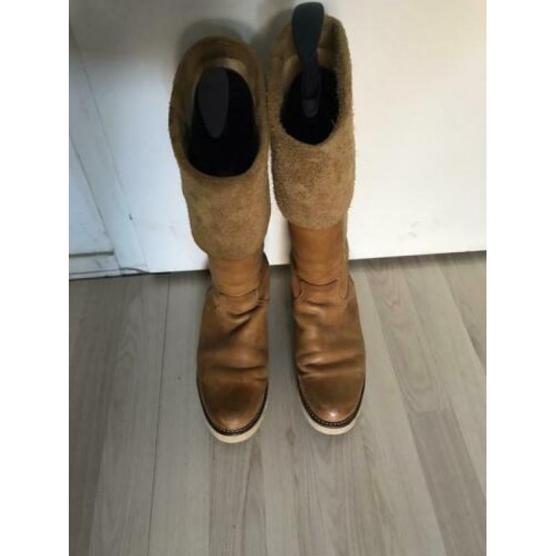 Stoere beige leren laarzen omslag Sendra! 38 igst