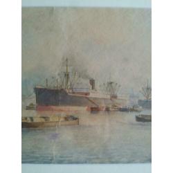 Marius de Jongere. Aquarel. Haven van Rotterdam.