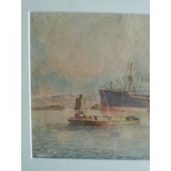 Marius de Jongere. Aquarel. Haven van Rotterdam.