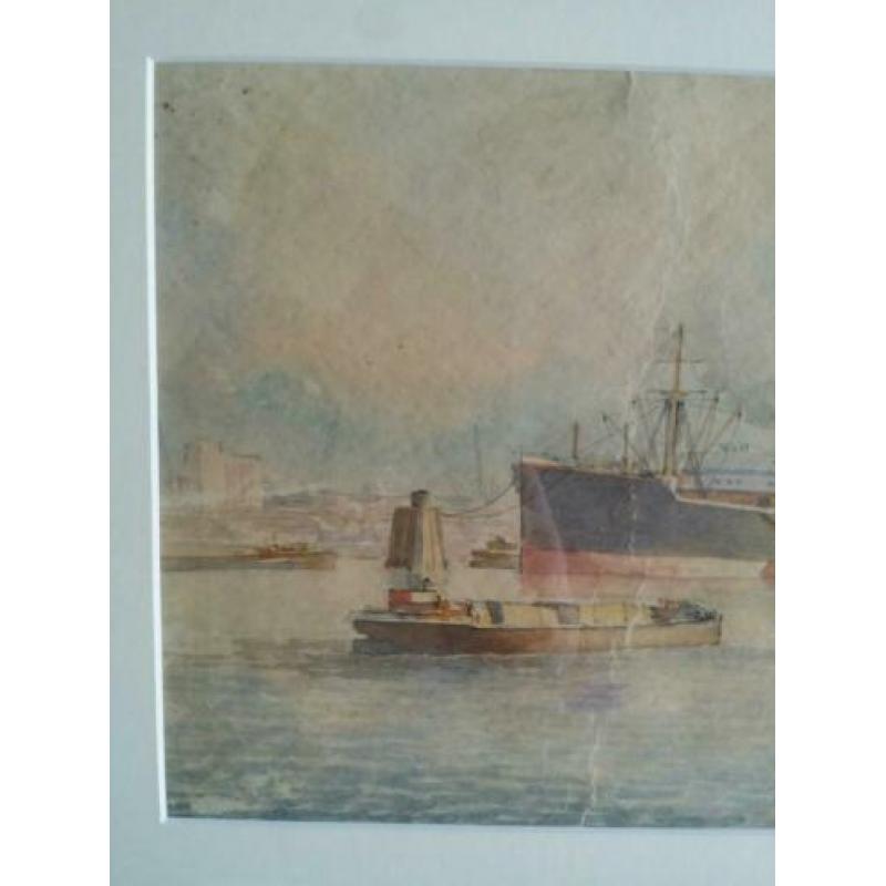 Marius de Jongere. Aquarel. Haven van Rotterdam.