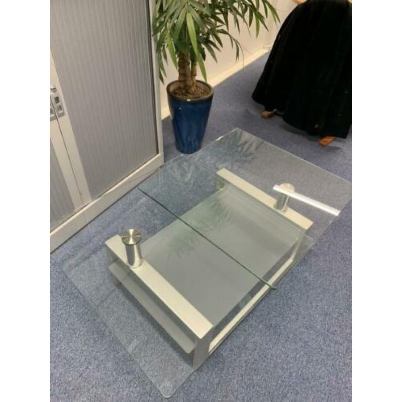 Design salontafel glas met rvs draaibaar Max 150cm