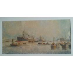 Marius de Jongere. Aquarel. Haven van Rotterdam.