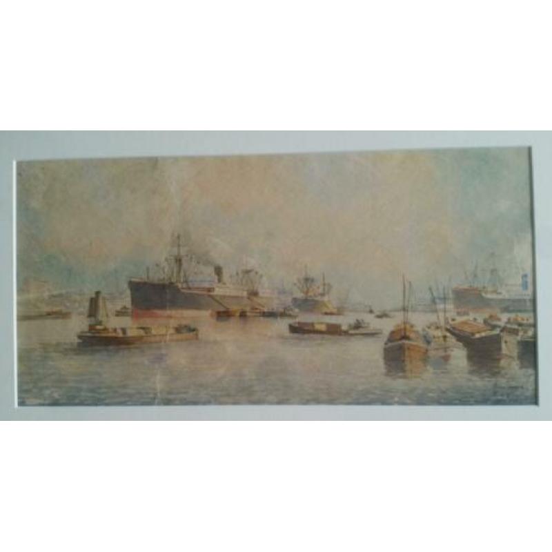 Marius de Jongere. Aquarel. Haven van Rotterdam.