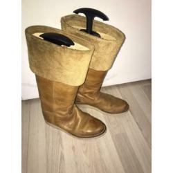 Stoere beige leren laarzen omslag Sendra! 38 igst