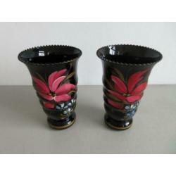 Booms glas art deco set vazen met bloem hoogte 22,5 cm