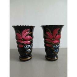 Booms glas art deco set vazen met bloem hoogte 22,5 cm