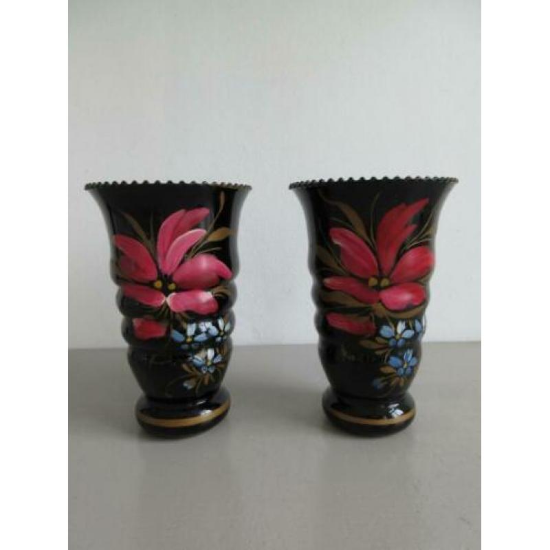 Booms glas art deco set vazen met bloem hoogte 22,5 cm