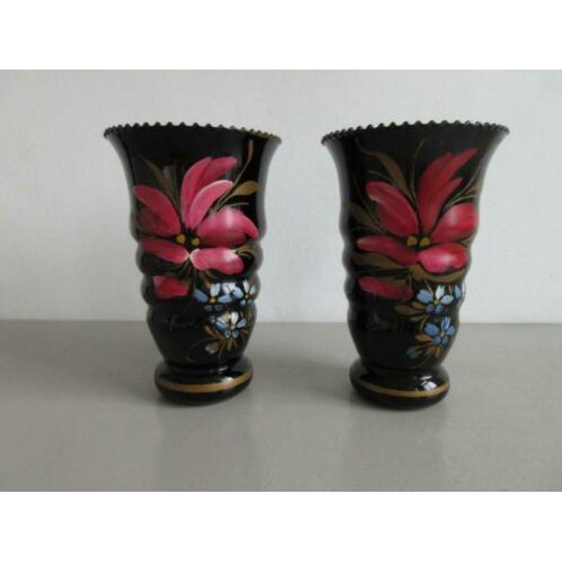 Booms glas art deco set vazen met bloem hoogte 22,5 cm