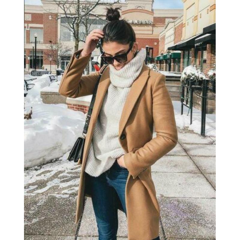 ZARA camel coat winterjas wol maat S 36 EGF