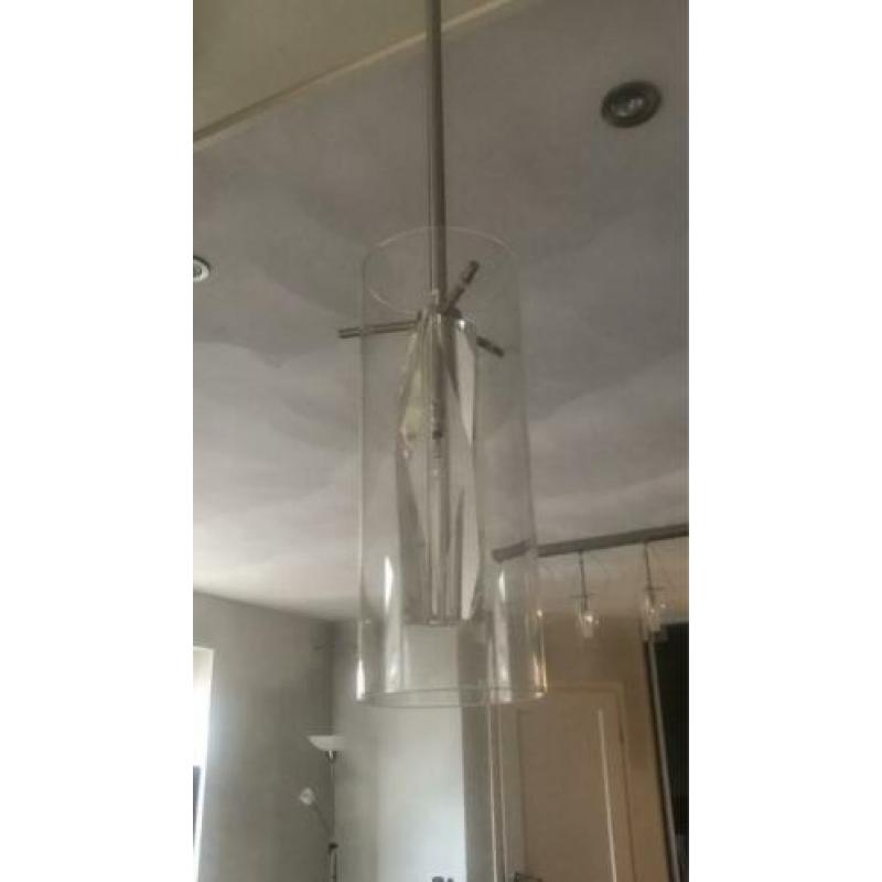 Glazen hanglampen set: 1 x met 5 lampen / 2 x met 1 lamp