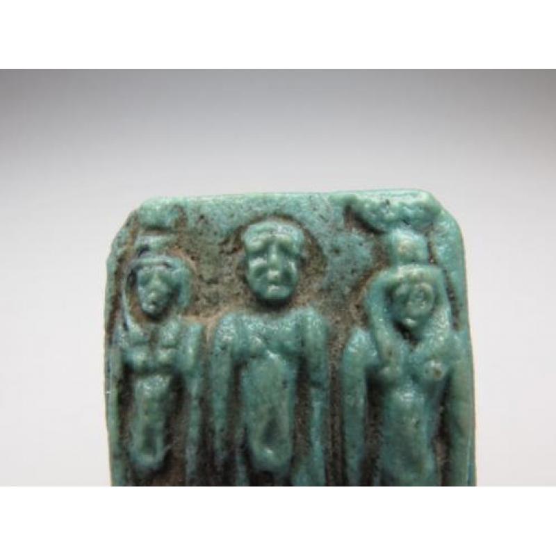 Egyptian faience triad amulet of Nephthys, Ptah and Isis