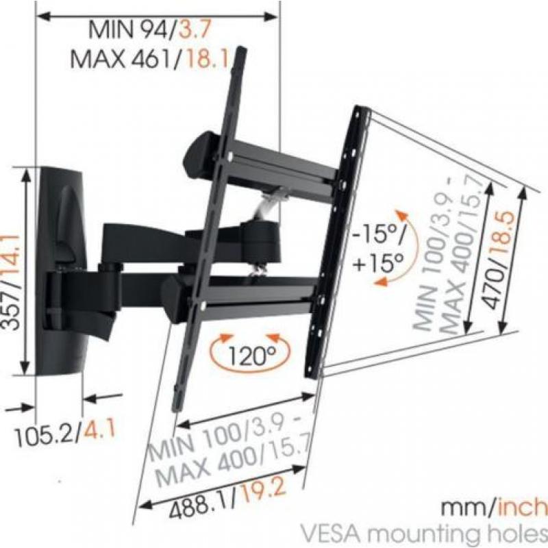 Vogels WALL 3250 zwart muurbeugels