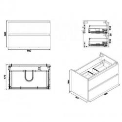 Badkamermeubelset Luna 80X47 Hoogglans Grijs (2 Laden)