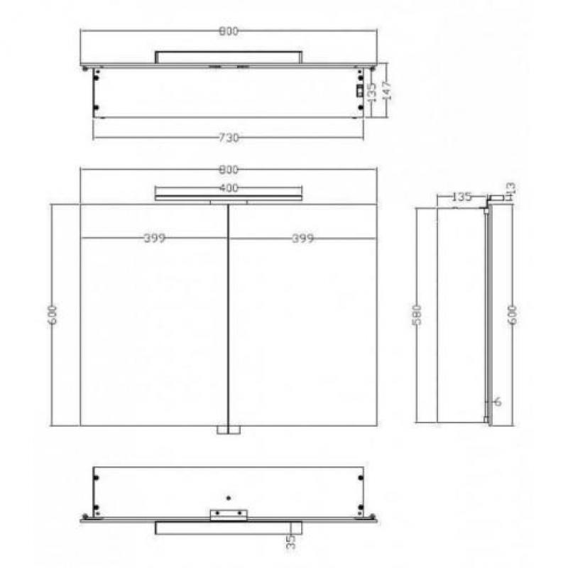 Spiegelkast Met Led Verlichting 80X60 Aluminium